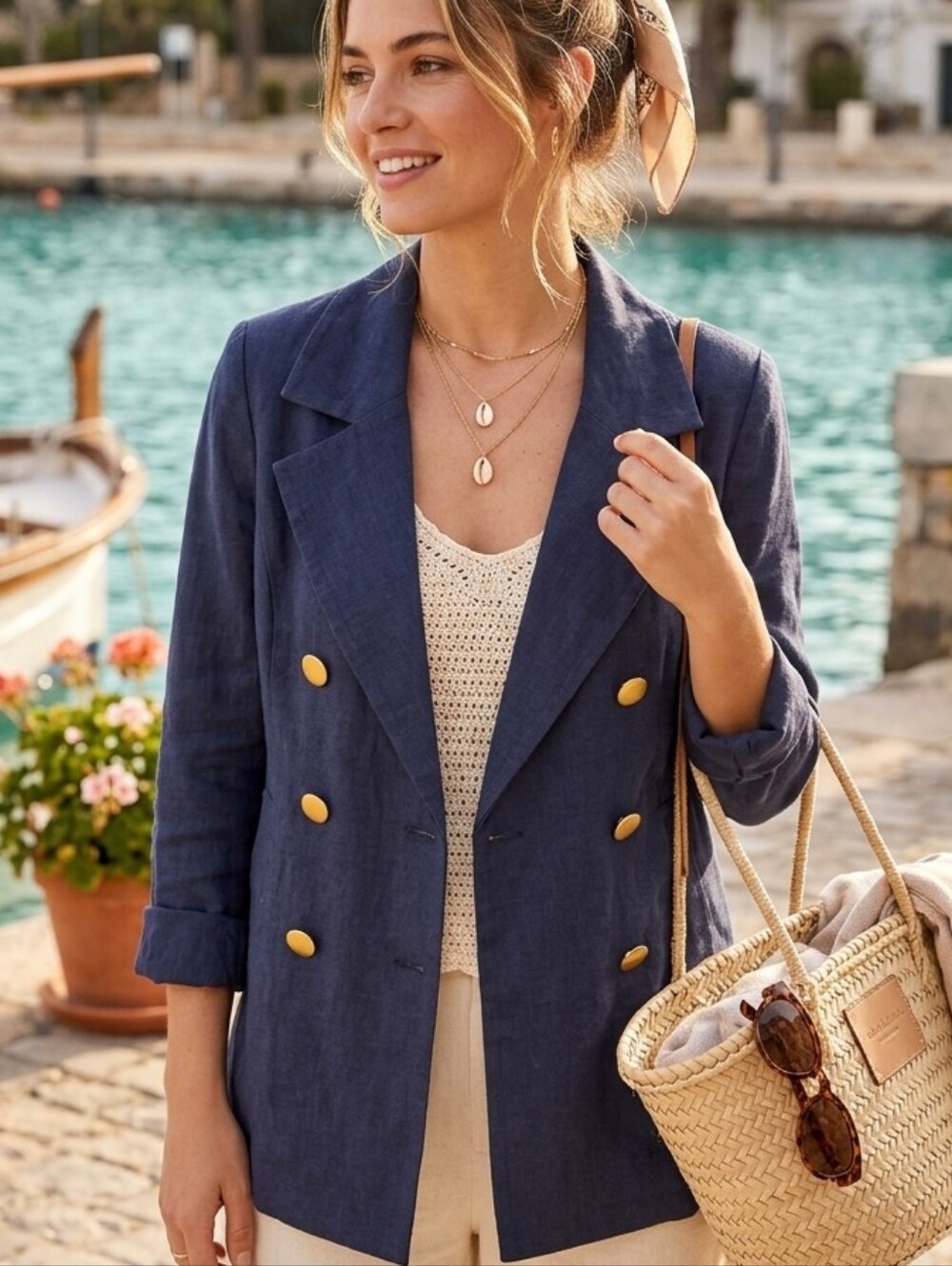 Linen Spring Double-Breasted Navy Jacket